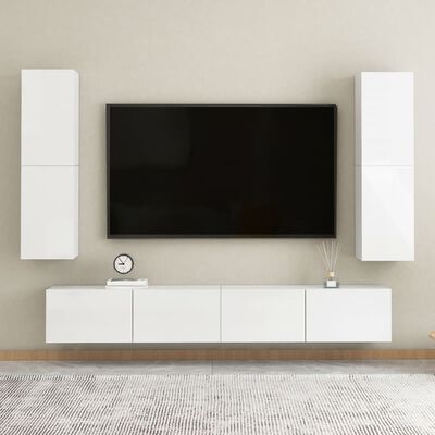 vidaXL TV Cabinet High Gloss White 30.5x30x110 cm Engineered Wood