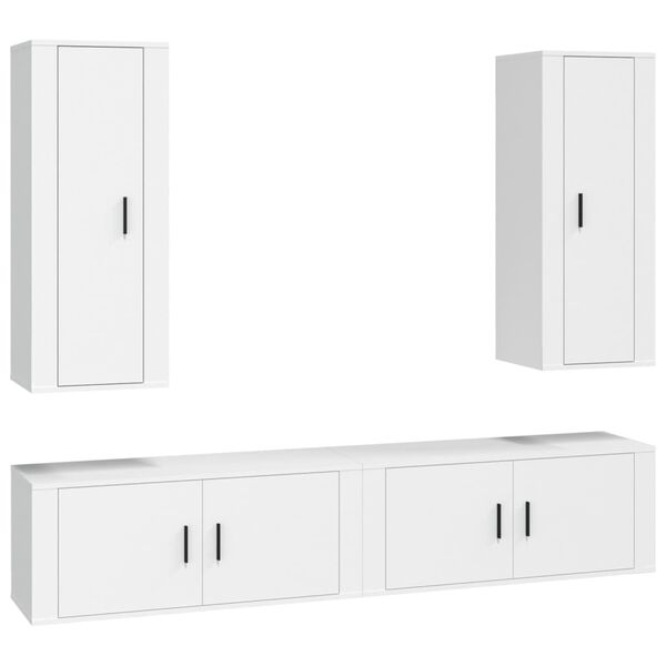 vidaXL 4 Piece TV Cabinet Set White Engineered Wood