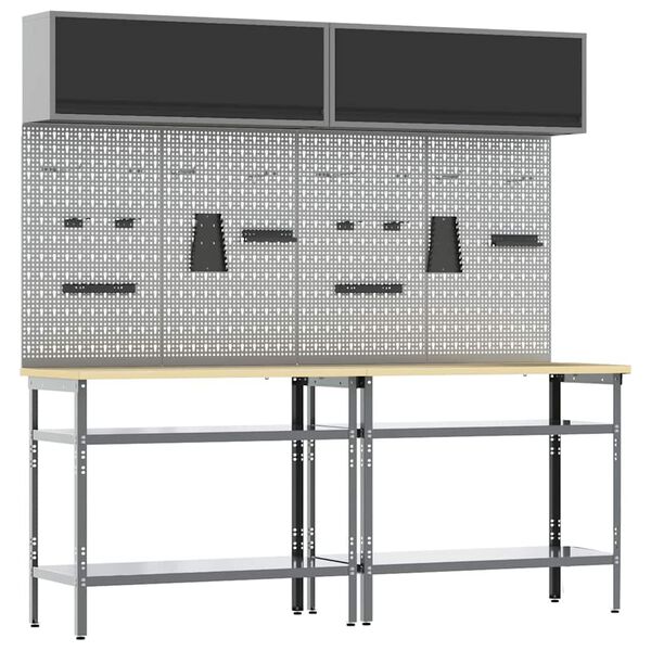vidaXL Work Bench Set with Shelf 8 pcs Grey 200 x 55 x 200 cm Steel