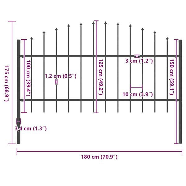 vidaXL Garden Fence with Spear Top Steel 170x125 cm Black