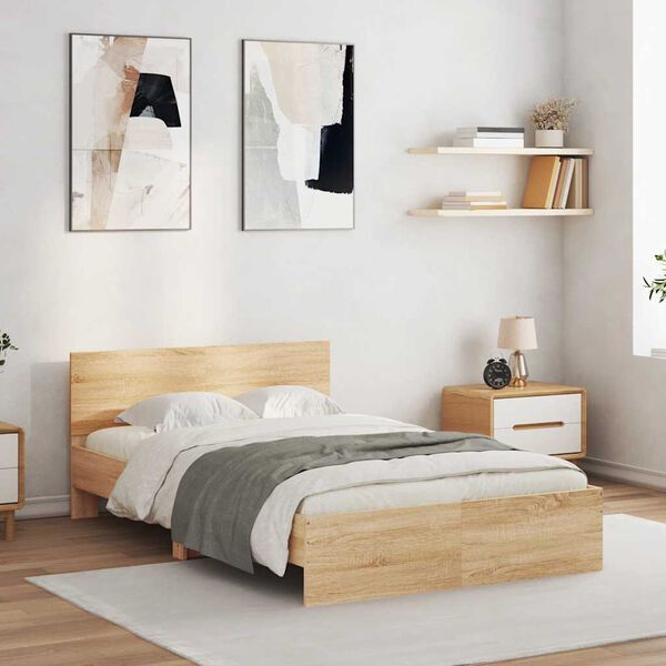 vidaXL Bed Frame with Headboard and LED Sonoma Oak 140x200 cm