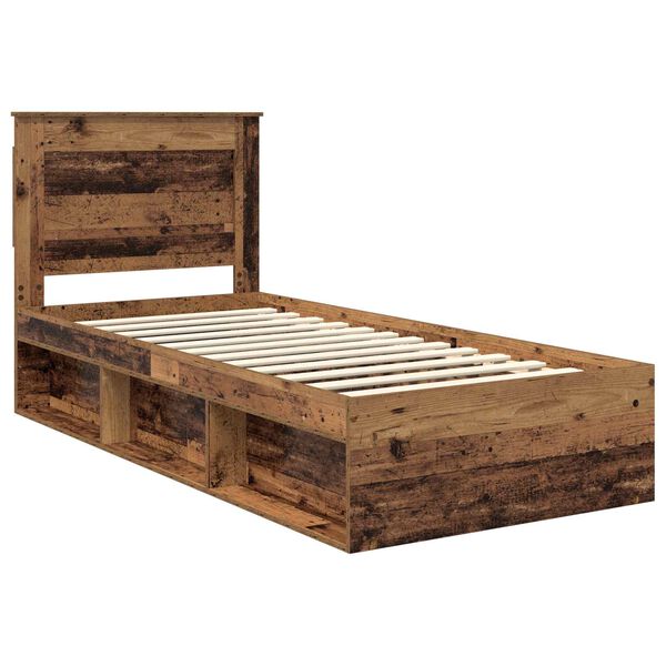 vidaXL Bed Frame with Headboard Old Wood 100 x 200 cm Solid Pine Wood
