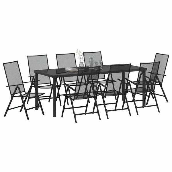 vidaXL Garden Dining Set 9 pcs Anthracite Powder-Coated Steel