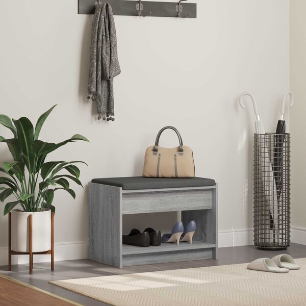 vidaXL Hall Bench with Cushion with Shelf Grey Sonoma 63 x 38 x 45 cm
