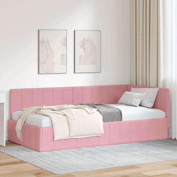 vidaXL Corner Bed Frame with Headboard Pink 90 cm x 190 cm Velvet