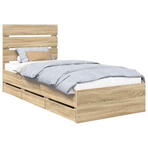vidaXL Bed Frame with Drawer Sonoma Oak 75 x 190 cm Engineer Wood