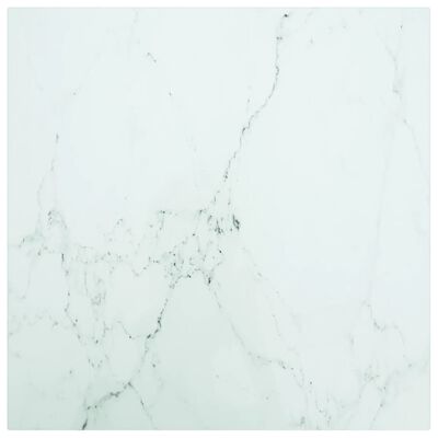 vidaXL Table Top White 50x50 cm 6 mm Tempered Glass with Marble Design