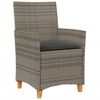 vidaXL Garden Chairs with Cushions 2 pcs Grey Poly Rattan&Solid Wood