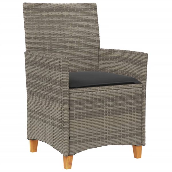 vidaXL Garden Chairs with Cushions 2 pcs Grey Poly Rattan&Solid Wood