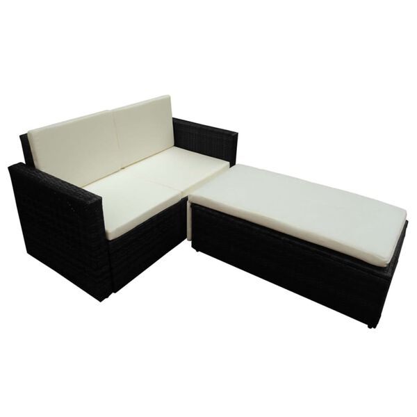 vidaXL 2 Piece Garden Lounge Set with Cushions Poly Rattan Black