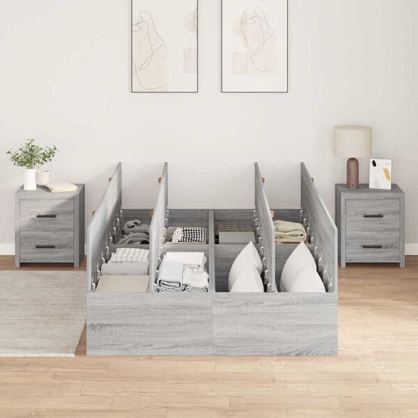 vidaXL Storage Bed Frame Grey Sonoma 120 x 200 cm Engineered Wood