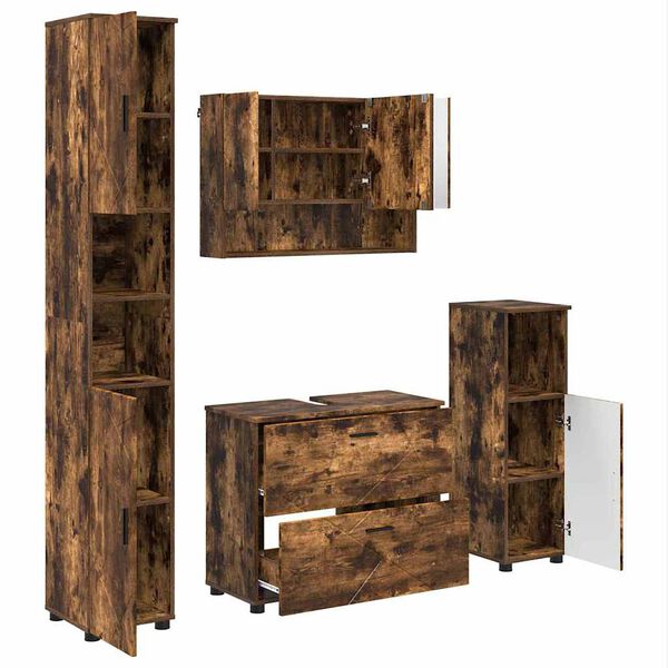 vidaXL Bathroom Furniture Set with Drawer with Shelf 4 pcs Smoked Oak