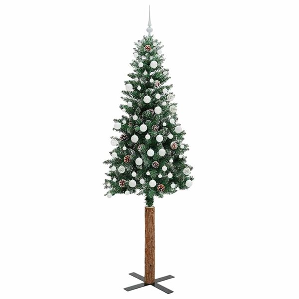 vidaXL Slim Christmas Tree Green 210 cm PVC and Solid Pine wood
