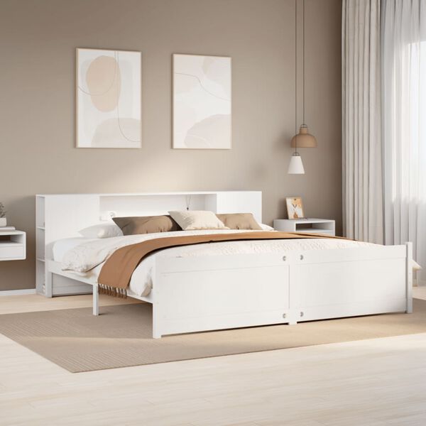 vidaXL Bookcase Bed without Mattress White 180x200cm Super King Solid Wood Pine