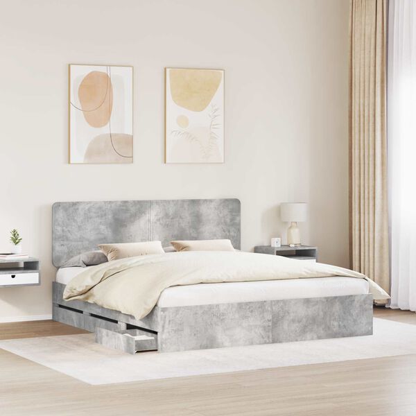 vidaXL Bed Frame with Drawer Concrete Grey 200 x 200 cm Engineer Wood