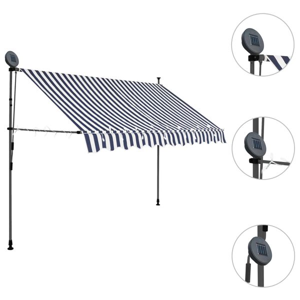vidaXL Manual Retractable Awning with LED 250 cm Blue and White