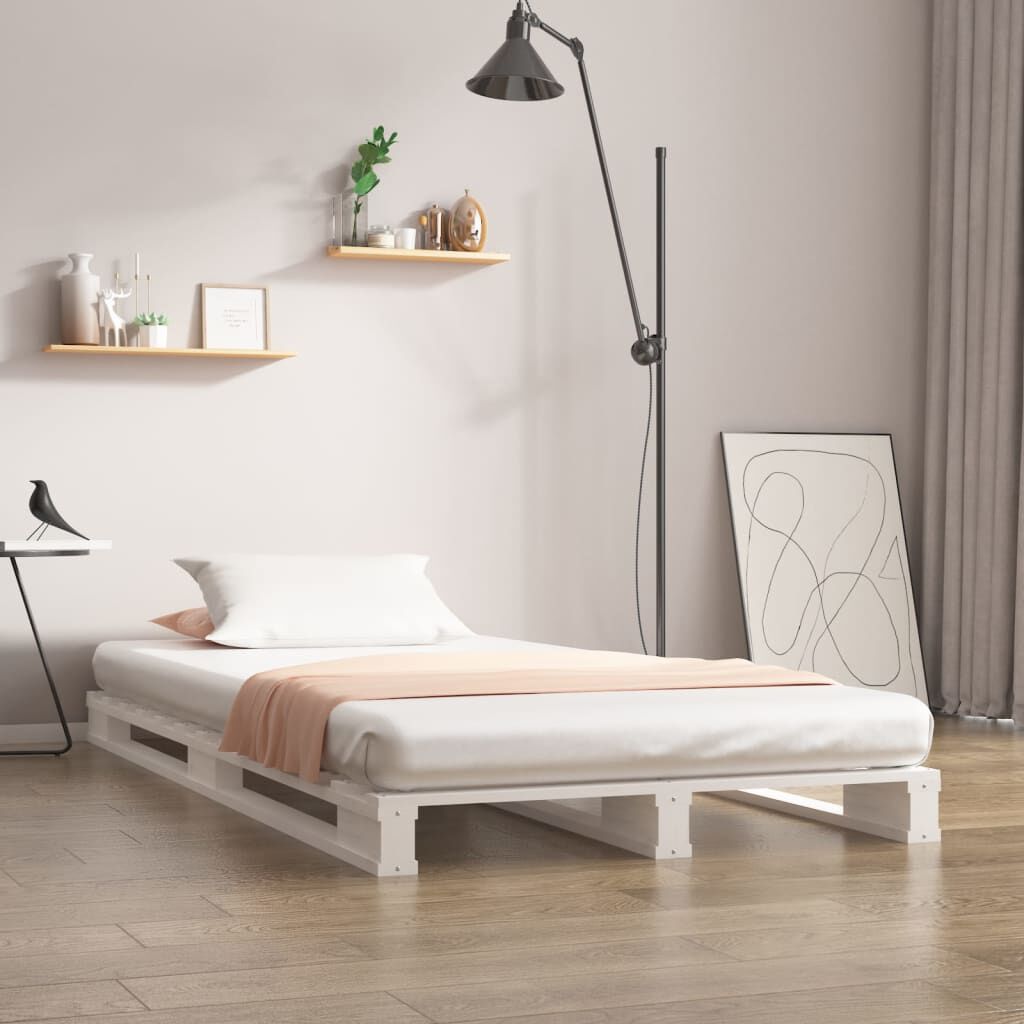 vidaXL Pallet Bed White 75x190 cm Small Single Solid Wood Pine