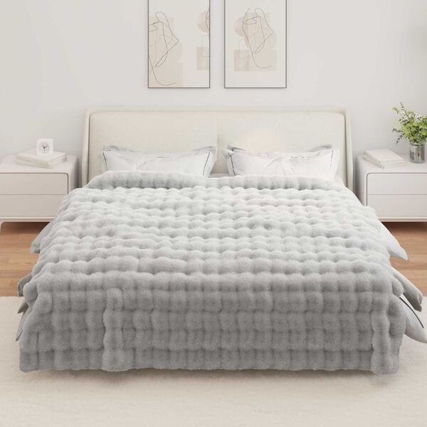 vidaXL Faux Rabbit Fur Blanket 4 pcs Grey 220 x 240 cm Polyester