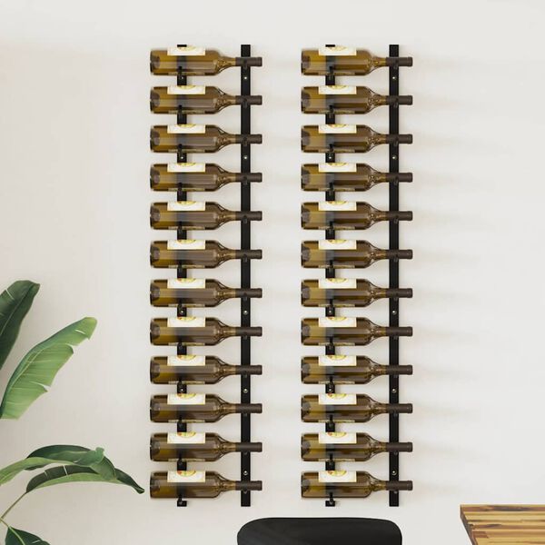 vidaXL Wall Mounted Wine Racks for 12 Bottles 2 pcs Black Iron