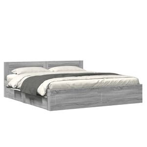 vidaXL Bed Frame with Headboard without Mattress Grey Sonoma 180x200 cm Super King