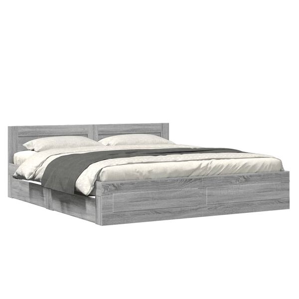 vidaXL Bed Frame with Headboard without Mattress Grey Sonoma 180x200 cm Super King
