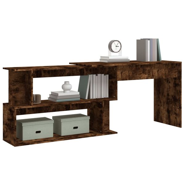 vidaXL Corner Desk Smoked Oak 200x50x76 cm Engineered Wood