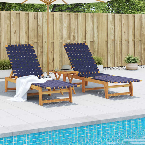 vidaXL Sun Loungers 2 pcs with Table Dark Blue Solid Wood Acacia