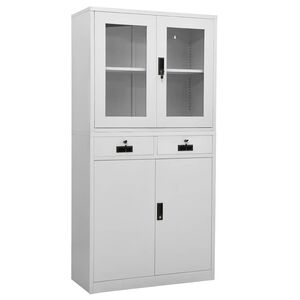 vidaXL Office Cabinet Light Grey 90x40x180 cm Steel and Tempered Glass