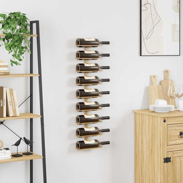 vidaXL Wall-mounted Wine Rack for 9 Bottles Gold Iron