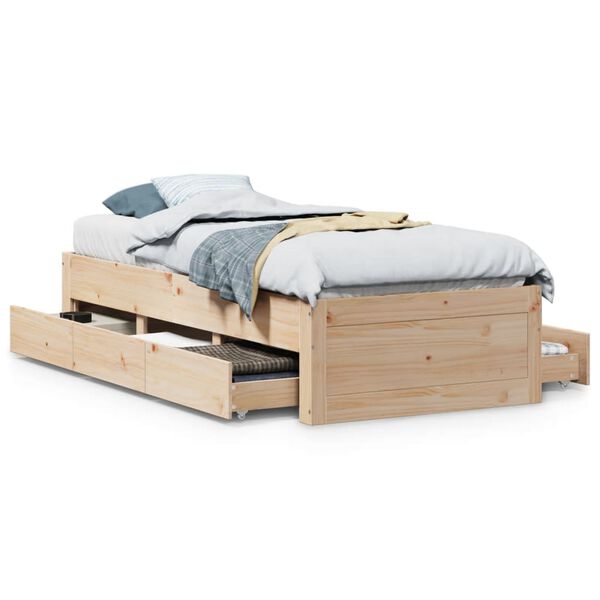 vidaXL Bed Frame without Mattress with Drawers 75x190 cm Small Single Solid Wood Pine