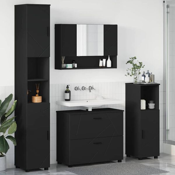 vidaXL Bathroom Furniture Set 4 pcs Black Engineered Wood and Metal