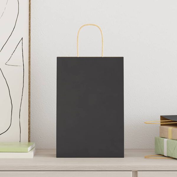 vidaXL Paper Bags 50 pcs with Handles Black 21x11x31 cm