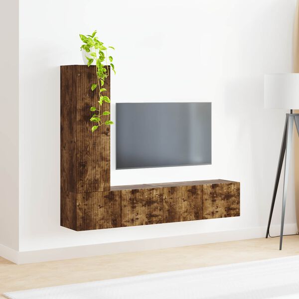 vidaXL TV Cabinet Set Wall-mounted 2 pcs Smoked Oak Engineered Wood