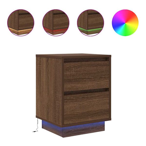 vidaXL Bedside Cabinets with LED Lights&nbsp;2 pcs Brown Oak 38x34x50 cm
