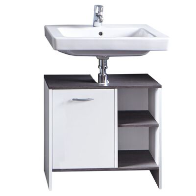 Trendteam Sink Vanity Unit with 1 Door SanDiego White and Smokey Silver