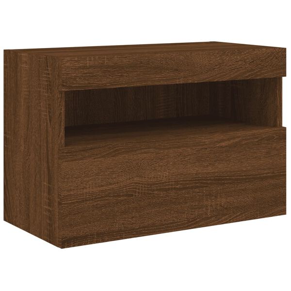 vidaXL TV Wall Cabinet with LED Lights Brown Oak 60x30x40 cm