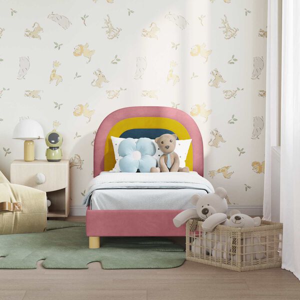 vidaXL Toddler Bed Frame with Headboard Pink 70 x 140 cm Velvet