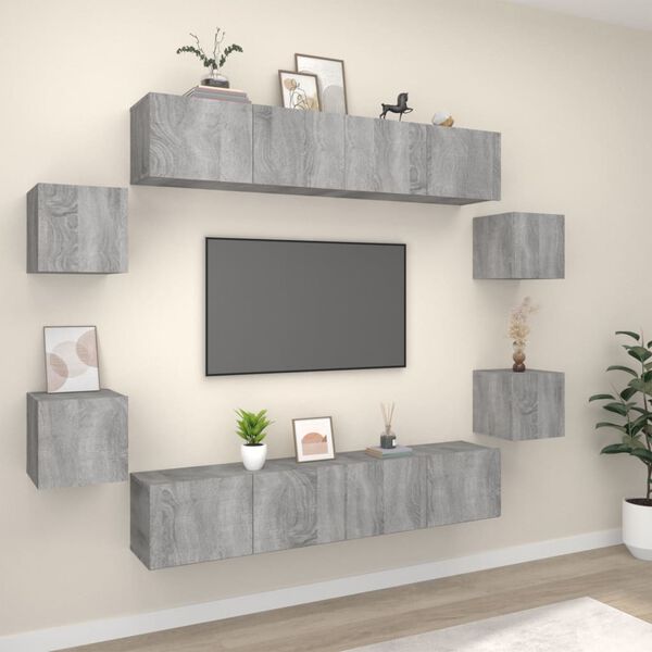 vidaXL 8 Piece TV Cabinet Set Grey Sonoma Engineered Wood