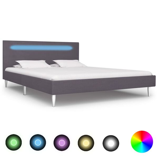 vidaXL Bed Frame with LED without Mattress Grey Fabric 135x190 cm Double