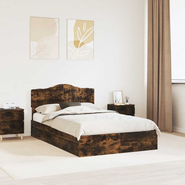 vidaXL Storage Bed with Drawer Smoked Oak 120 x 190 cm Engineered Wood