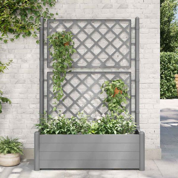 vidaXL Garden Planter with Trellis 100x43x142 cm PP Stone Grey