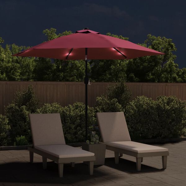 vidaXL Garden Parasol with LED Lights and Steel Pole 300 cm Bordeaux Red