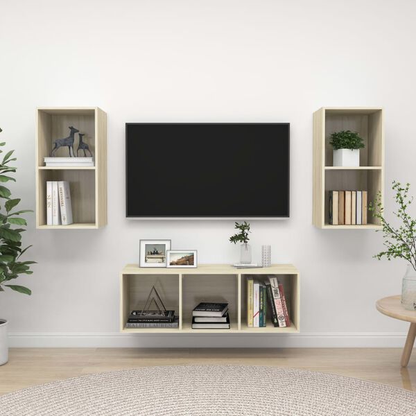 vidaXL 3 Piece TV Cabinet Set Sonoma Oak Engineered Wood