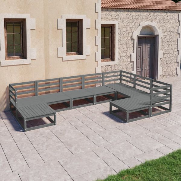 vidaXL 9 Piece Garden Lounge Set Grey Solid Pinewood