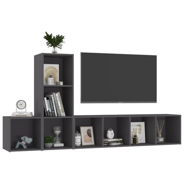 vidaXL 3 Piece TV Cabinet Set Grey Engineered Wood