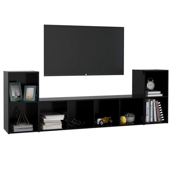 vidaXL 3 Piece TV Cabinet Set Black Engineered Wood