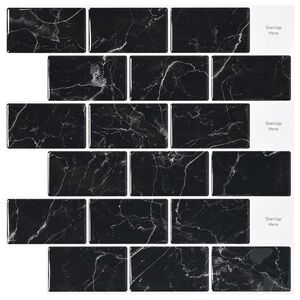 vidaXL Subway Tile 10 pcs Black Marble 30 x 30 cm Polyurethane and PET