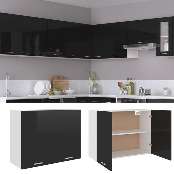 vidaXL Hanging Cabinet Lyon High Gloss Black 80x31x60 cm Engineered Wood