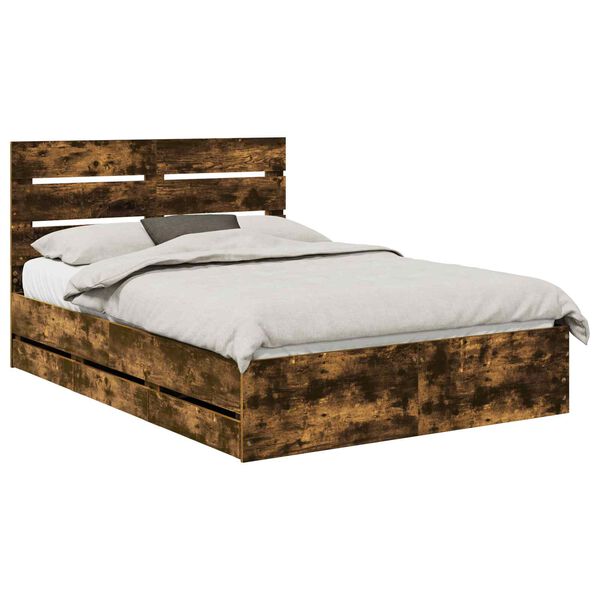 vidaXL Bed Frame with Drawer Smoked Oak 140 x 190 cm Engineer Wood