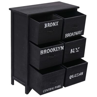vidaXL Side Cabinet with 6 Drawers Black 60x30x75 cm Paulownia Wood